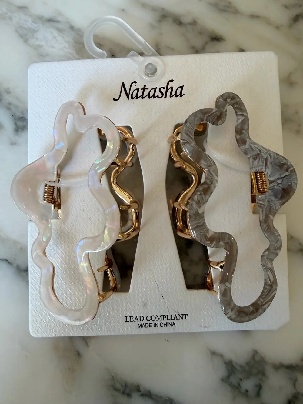 NWT Natasha Set of 2 Marble Hair Claw Clips Pearl Gray Rose Gold Medium Clips